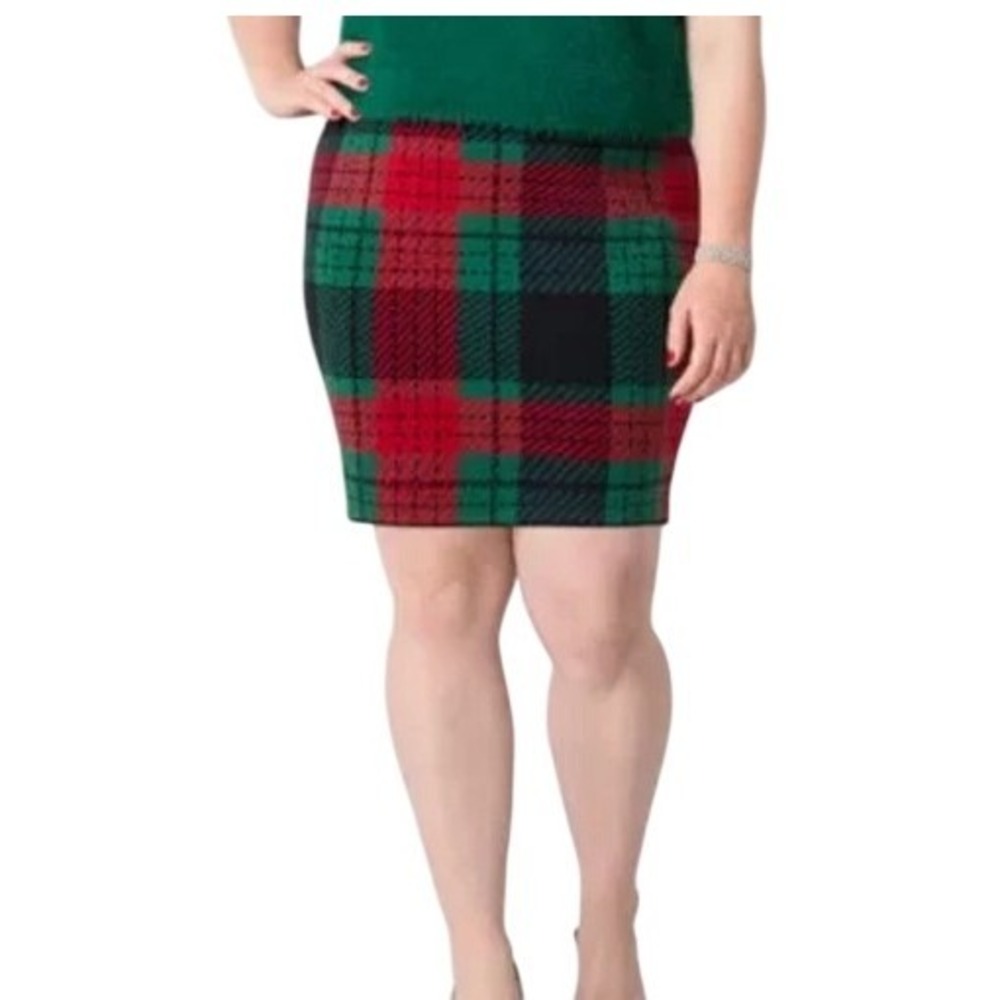 Johnny Wujek Womens Plus Plaid A-Line Mini Skirt Red Green Black Holiday Large - Picture 6 of 6